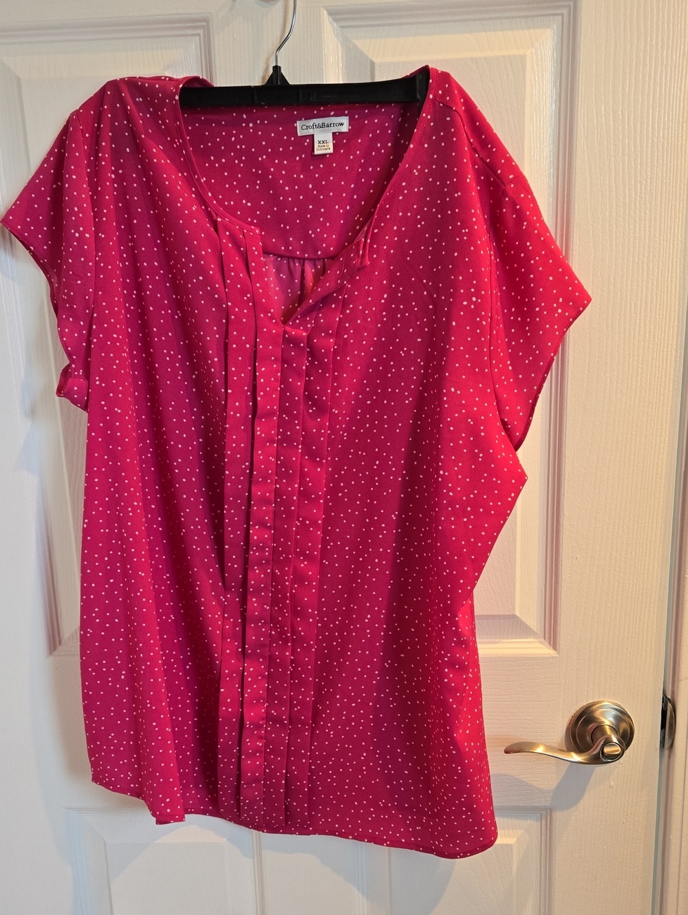 croft & barrow Fuchsia Dot Pleated Split-Neck Blouse